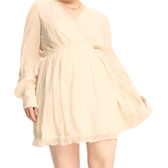 ASOS DESIGN *Brand New* Lace Insert Wrap Mini Dress Textured In Cream si… - Picture 2 of 12